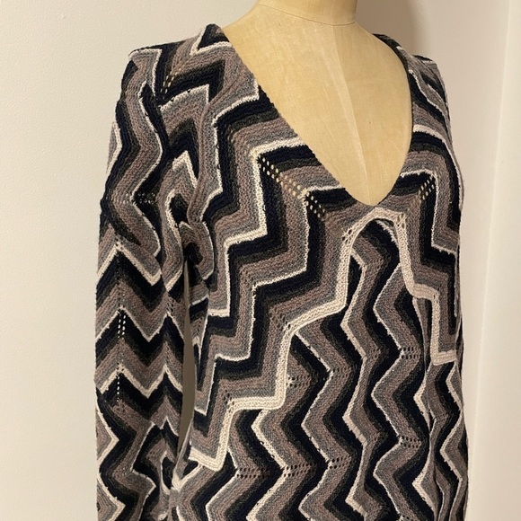 Retro Revival Boho Dress Wool Coastal 70s Chevron XS Navy Blue Free People - Picture 3 of 16